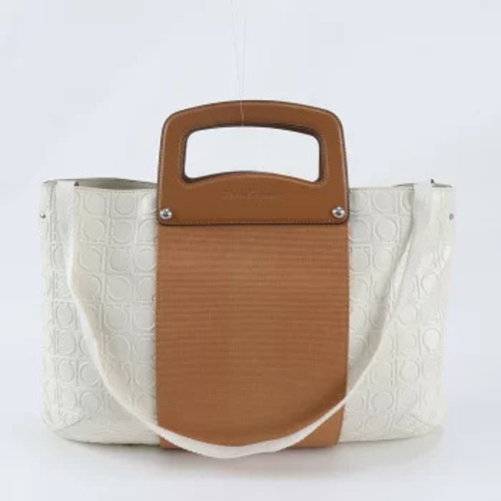 Salvatore Ferragamo Gancini Leather 2Way Shoulder Tote Bag Brown